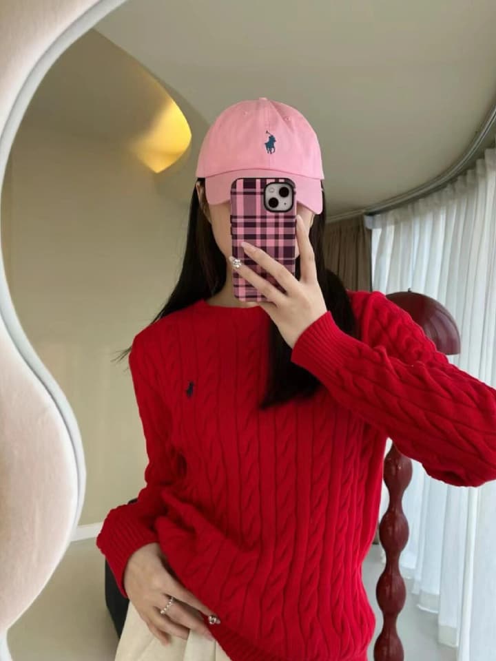 Ralph Lauren Cable Knit Loose Fit Sweater in Baby Pink