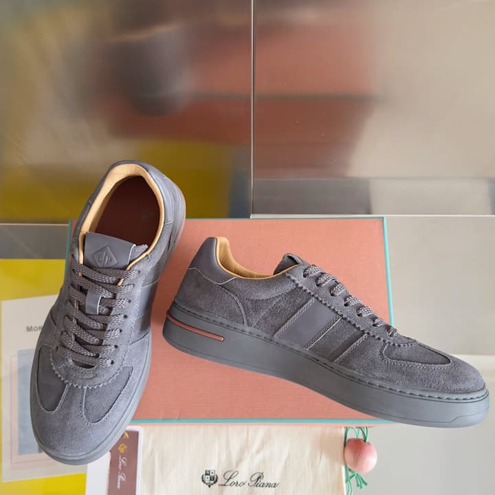 Loro Piana Newport Walk Thick Sole Sneakers in Dark Gray Suede