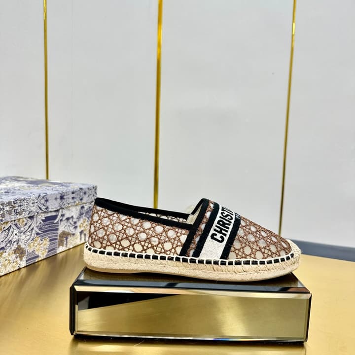 Dior Granville Embroidered Espadrille Flats in Beige/brown Oblique Pattern