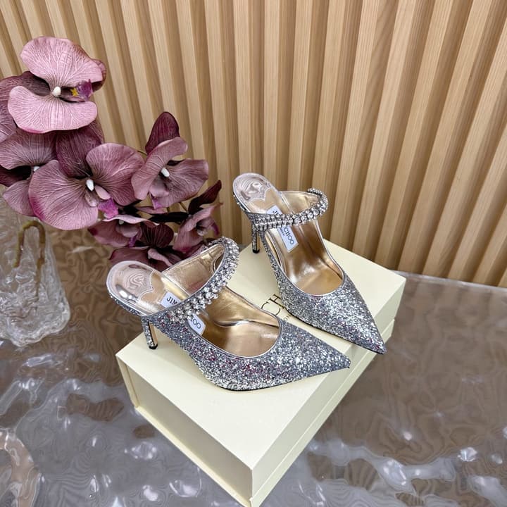 Jimmy Choo Sequined Evening Heels – 2025SS in Nude Shimmer