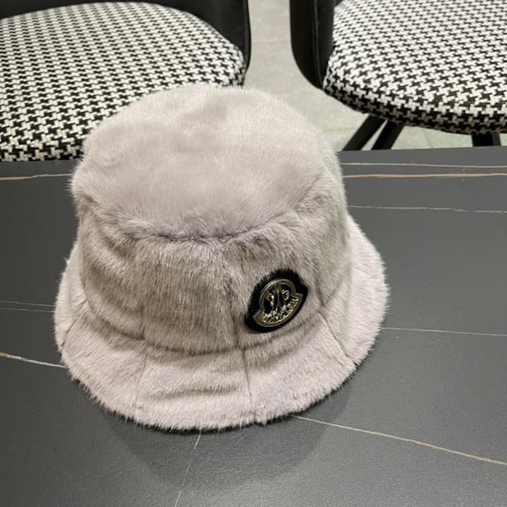Moncler Fluffy Autumn/Winter Bucket Hat in Dark Gray Sherpa