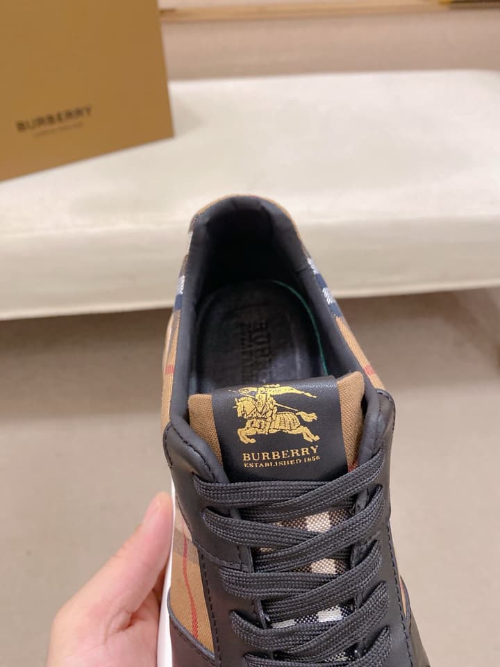 Burberry Italian Calfskin Leather Loafers in Dark Navy Check