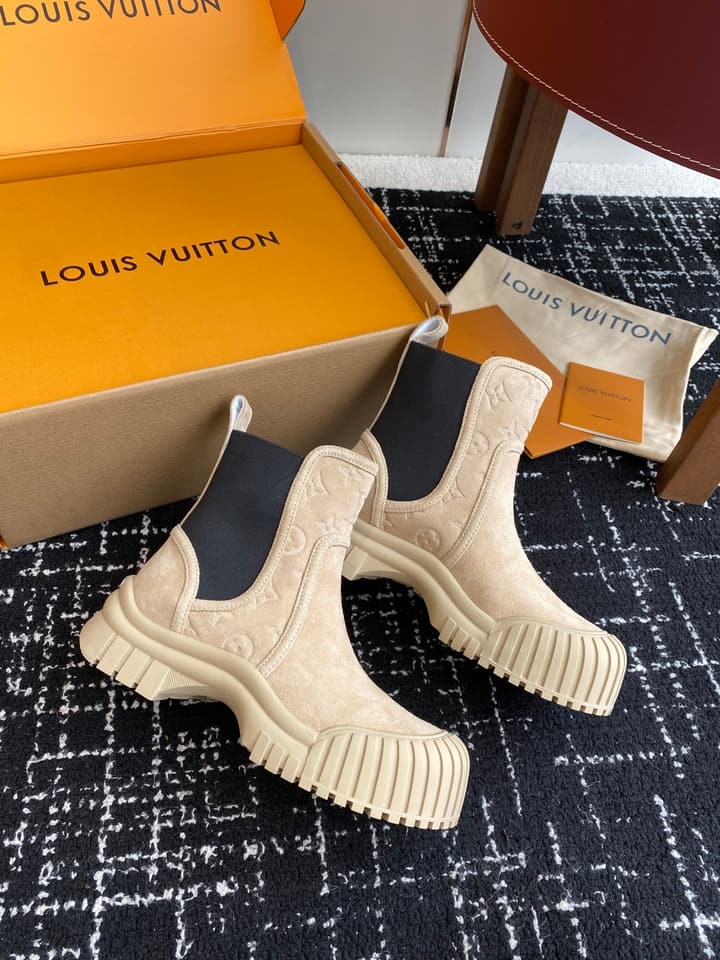 Louis Vuitton Runway Slip-On Ankle Boots – New Collection in Beige