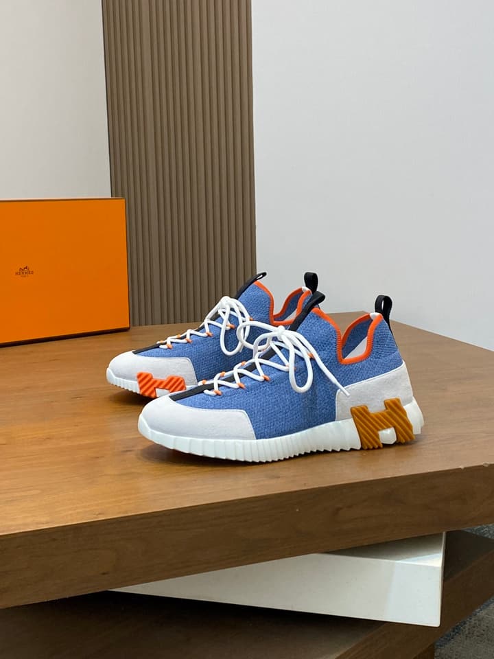 Hermès Suede and Denim Canvas Sneakers in Black And White