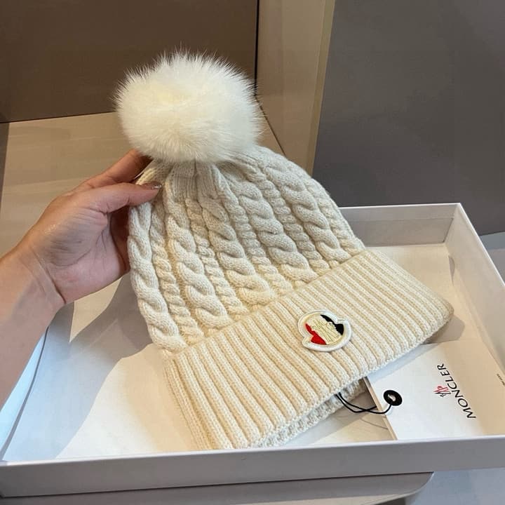 Moncler Knitted Scarf Hat Set in Camel Knit