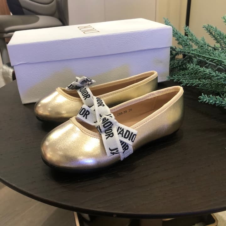 Whimsical Wonders Bowknot Ballerina Flats – Kids Collection in Metallic Gold With Logo Bow