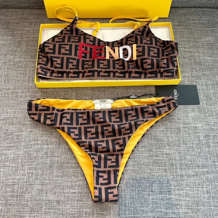 Fendi Versatile One-Piece Bikini Swimsuit in Brown Ff Logo Bikini