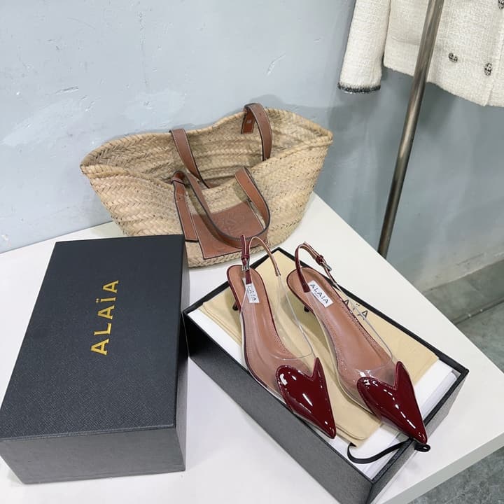 Alaïa Heart PVC Pointed Toe Slingback Mules – Spring/Summer 2025 in Red Patent Toe / Clear Pvc