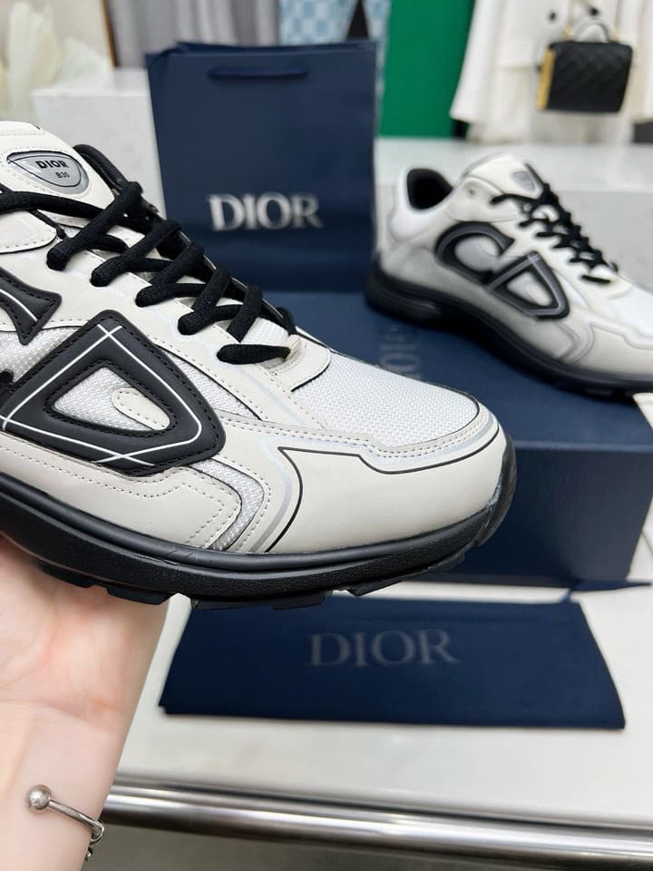 Dior B30 Unisex Mesh and Leather Sneakers in Navy Blue And Grey