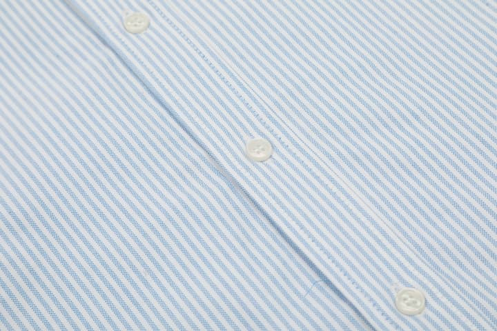 AMI Paris Small Heart Embroidered Striped Long Sleeve Shirt in Blue Stripe
