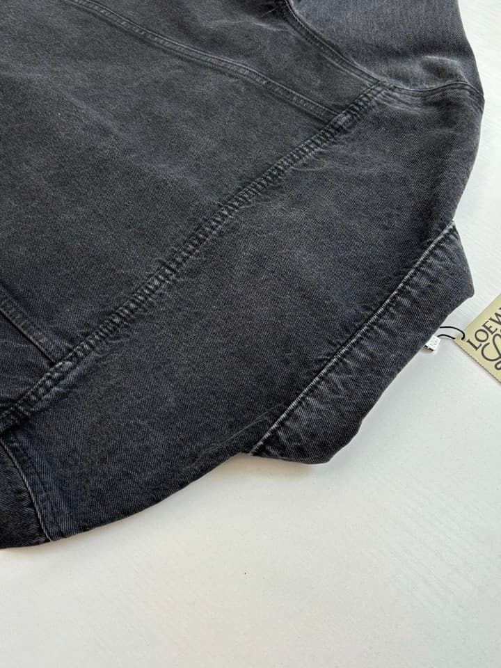Loewe Embroidered Washed Distressed Denim Jacket in Washed Black