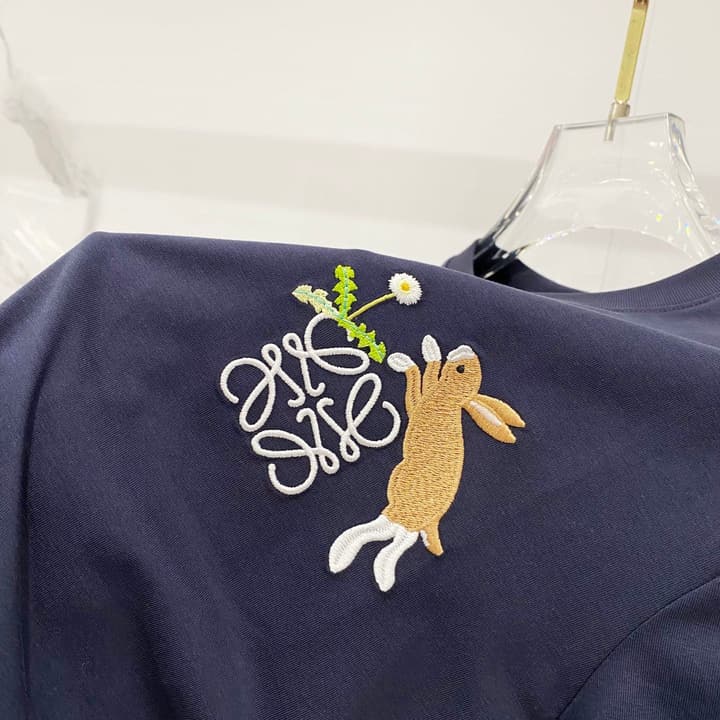 Loewe Rabbit Embroidery Mercerized Cotton T-Shirt in Black