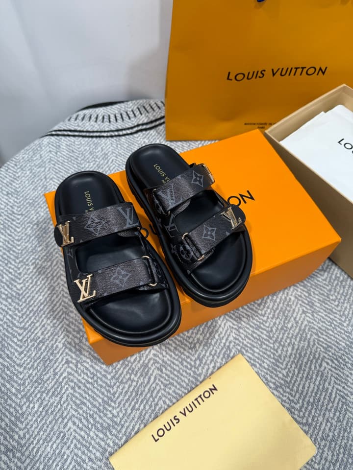 Louis Vuitton Velcro Platform Slippers – Spring/Summer 2024 in Monogram Black