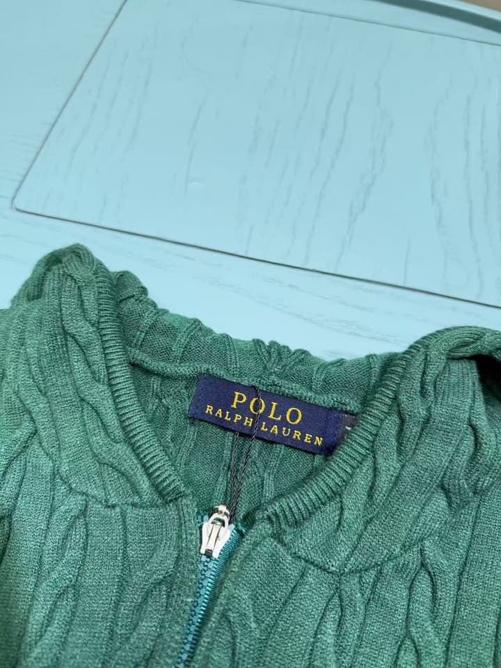 Ralph Lauren Classic Knit Cardigan – 2025SS – Kids Collection in Muted Sage Green