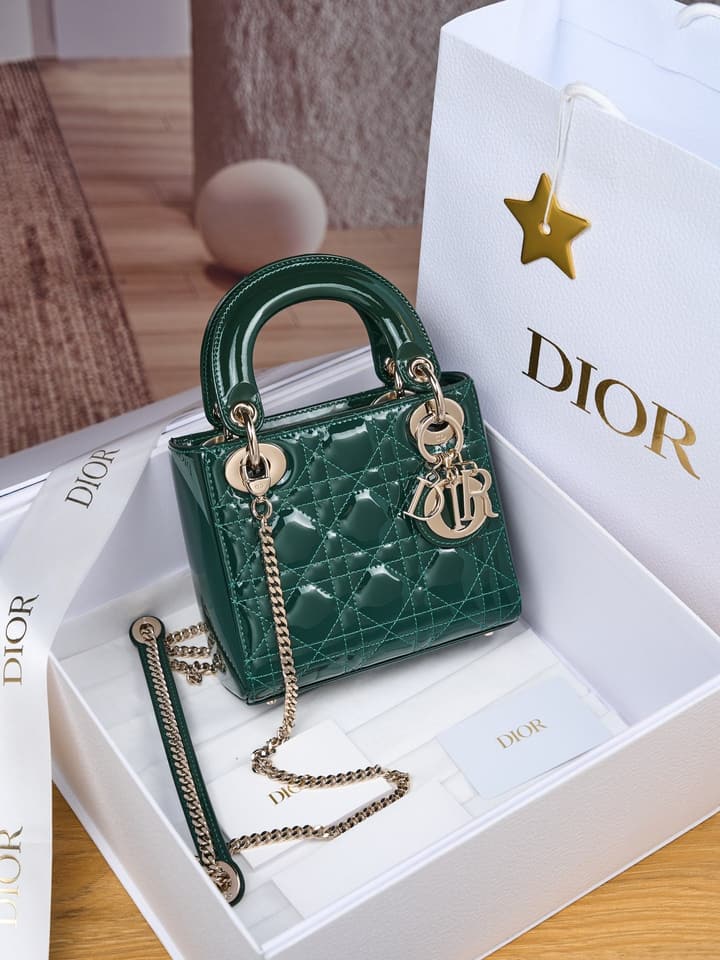 Dior Lady Dior Mini Patent Crossbody Bag in Cherry Red Patent