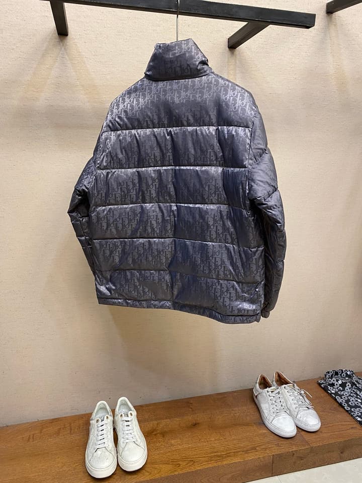 Dior Jacquard Logo Unisex Down Puffer Jacket in Dark Gray Jacquard