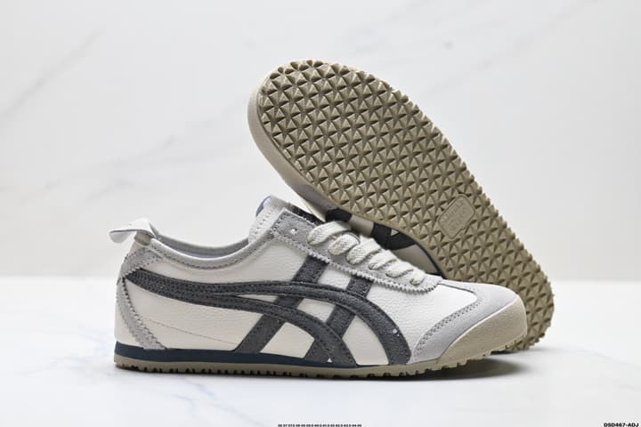 Onitsuka Tiger Mexico 66 Slip-On Sneakers in Cream With Charcoal Stripes