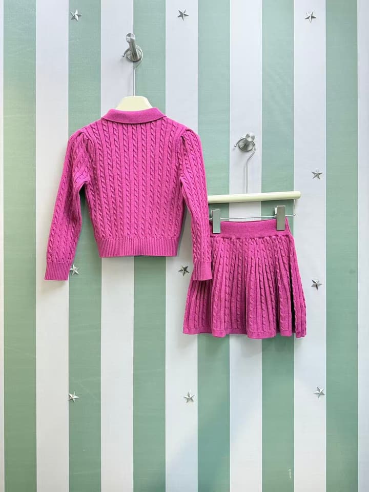 Ralph Lauren Girls' Knit Cardigan and Skirt Set – 2025SS in Fuchsia Pink Set