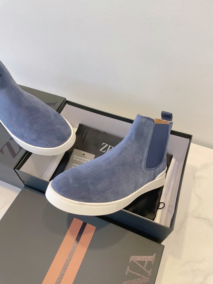 Zegna COUTURE Triple Stitch Leather Sneakers in Black Suede With Dark Sole