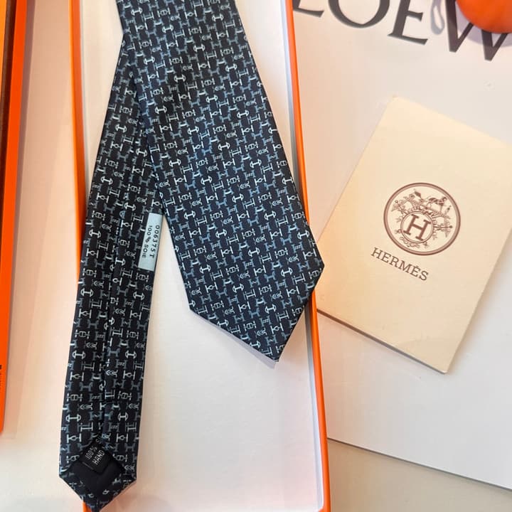 Hermès Men's Printed Silk Tie Series in Light Aqua Patterned