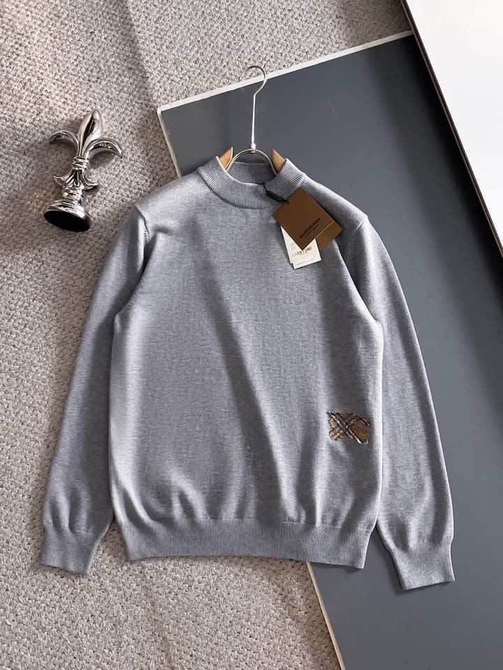 Burberry Half-Zip Wool Blend Sweater in Black Logo