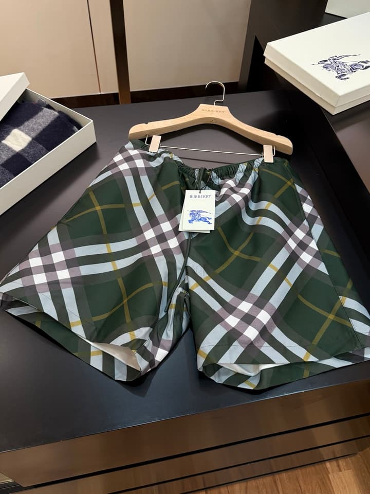 Burberry Diagonal Check Swim Trunks in Ivy Green