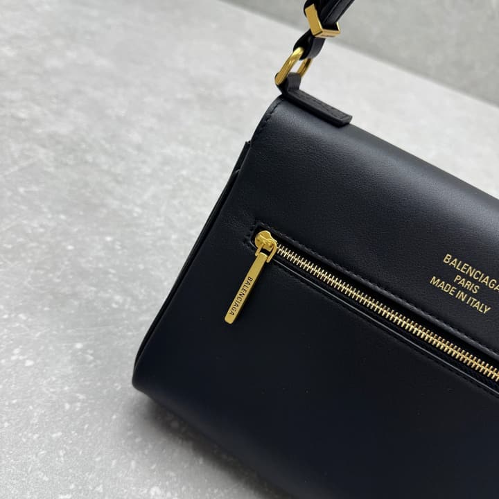 Balenciaga Bel Air Flap Small Shoulder Bag in Classic Black Leather