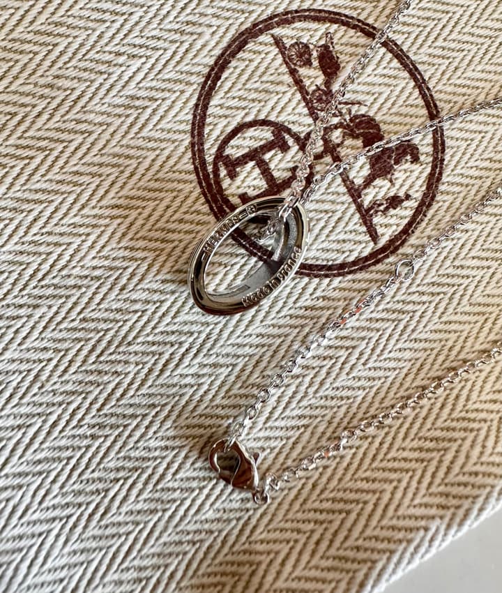 Hermès H-Letter Oval Enamel Necklace in Gold