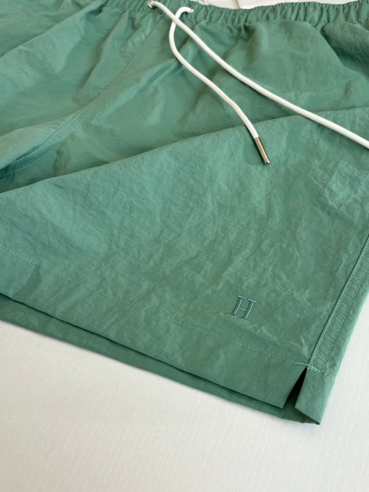 Hermès Embroidered Quick-Dry Beach Shorts in Mint Green