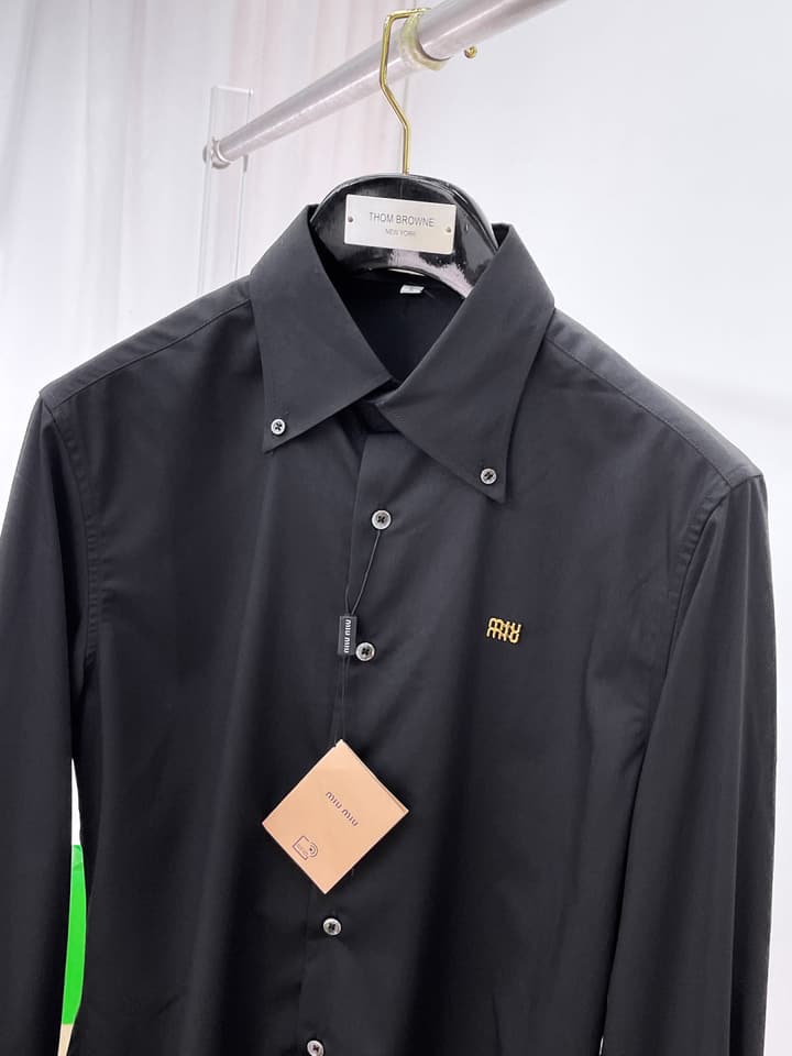 Miu Miu Embroidered Logo Long-Sleeve Shirt – 2025SS in Black
