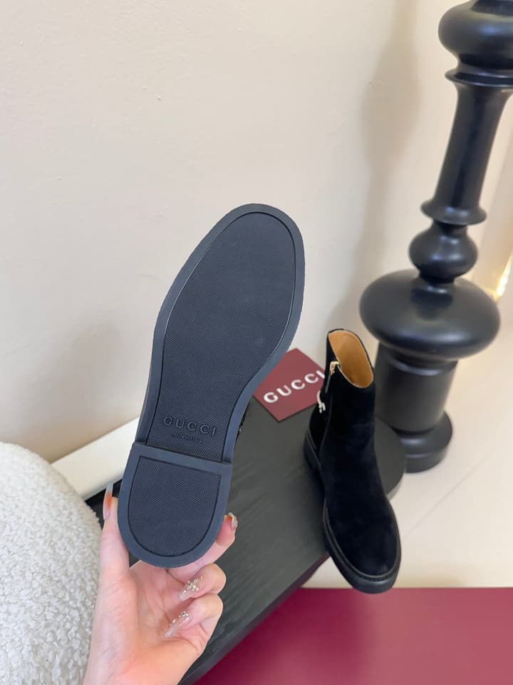Gucci Runway Suede Boots in Taupe Suede