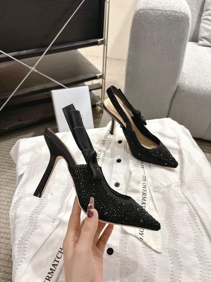 Dior J'Adior Embroidered Strap Kitten Heel Sandals in Black Patterned Fabric