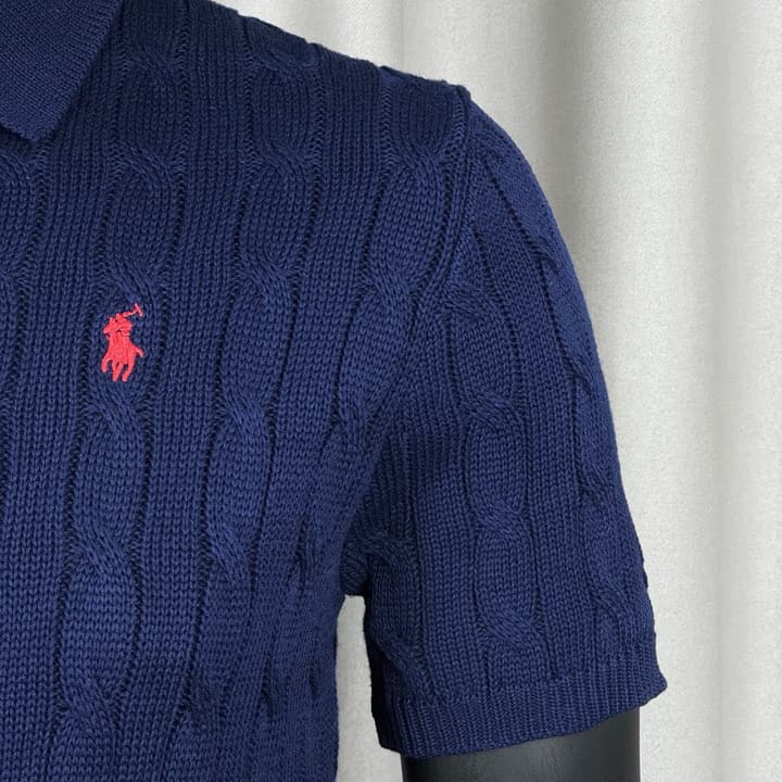 Ralph Lauren Classic Cable Knit Polo Sweater in Black