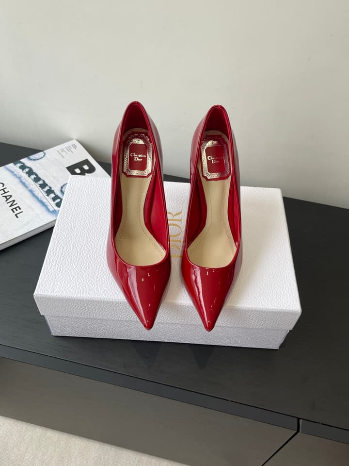 Dior Pointed High-Heel Pumps – 25SS Spring/Summer Collection in Patent Burgundy