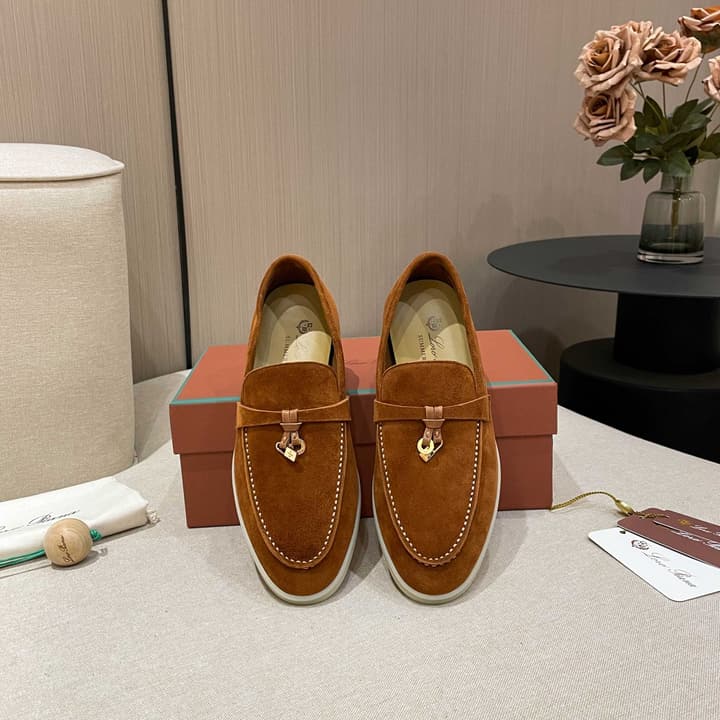 Loro Piana Summer Charms Walk Moccasin Loafers in Black Leather