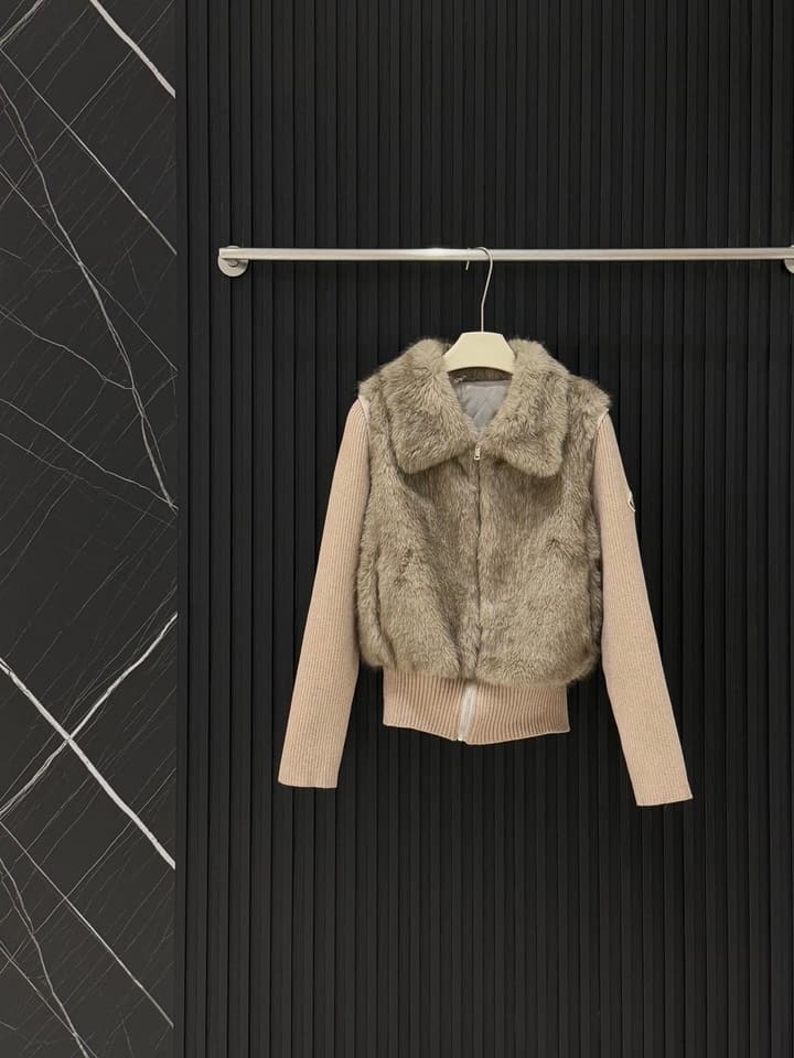 Moncler Convertible Faux Fur Jacket in Blended Beige Faux Fur