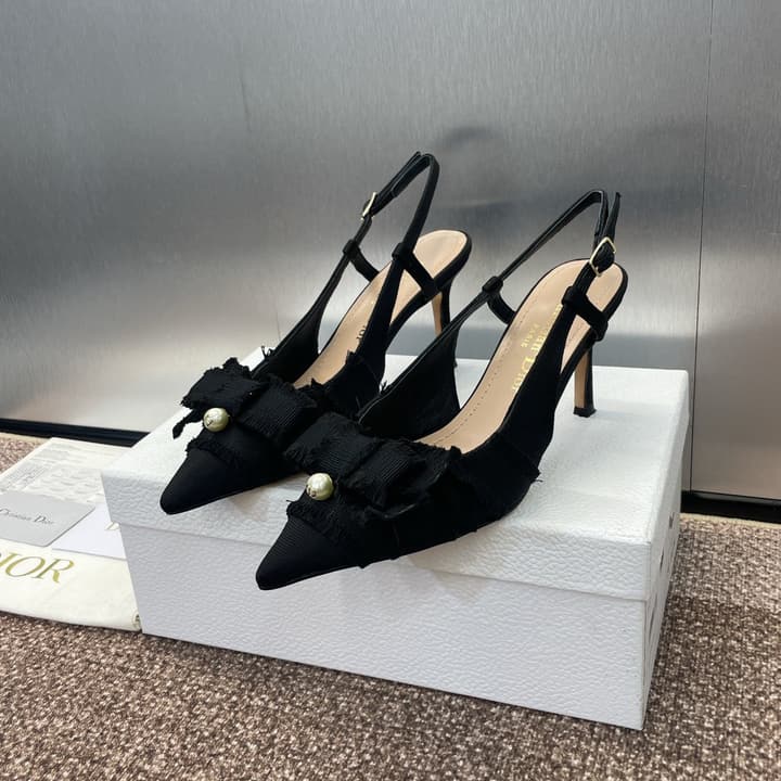 Dior J'Adior Adiorble Tassel Bow Pearl Heeled Sandals – 2024 Spring/Summer Collection in Black Velvet Front