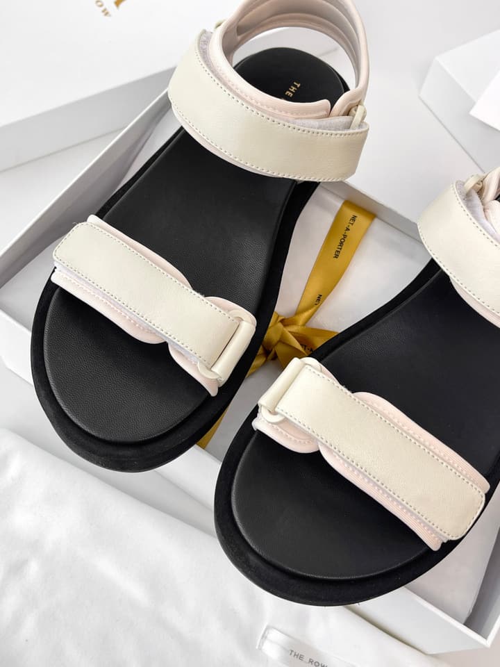 The Row Classic Velcro Beach Sandals in Black And Cream