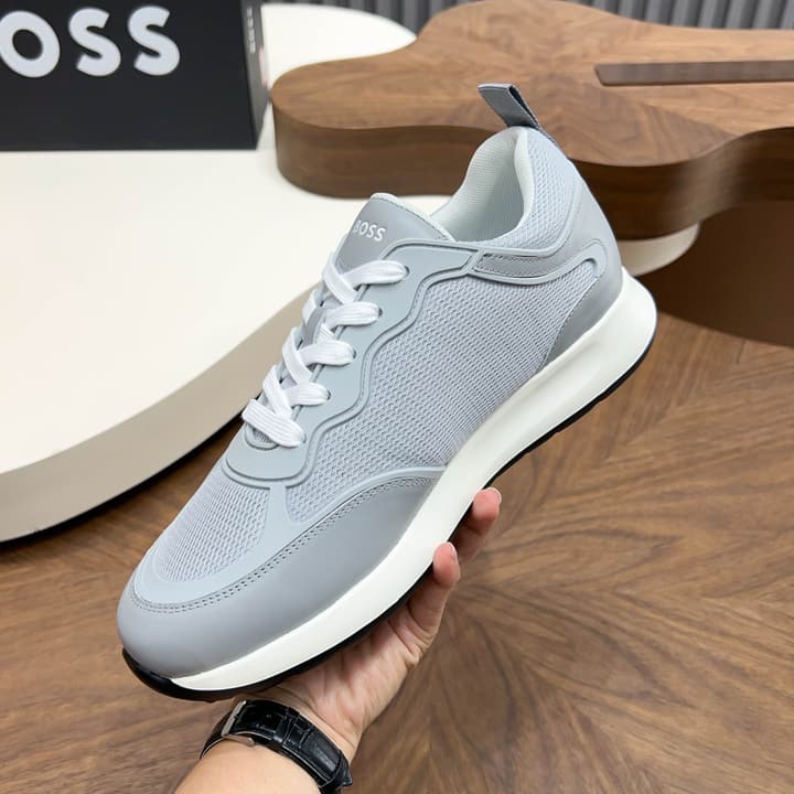Boss Men's Knit and Leather Sneakers