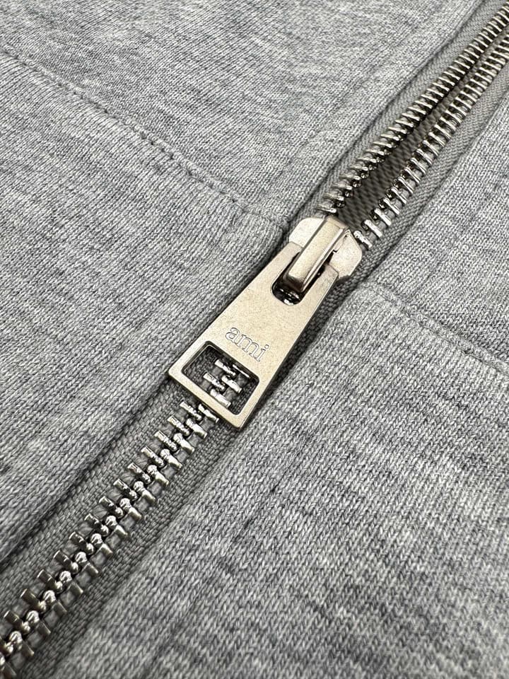 Ami Paris Heart Embroidery Zip Jacket in Fog Gray Zip Hoodie