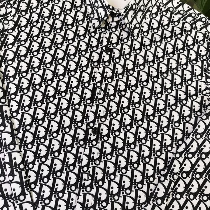 Dior Monogram Logo Casual Long-Sleeve Shirt – 2025SS in Black And White Monogram