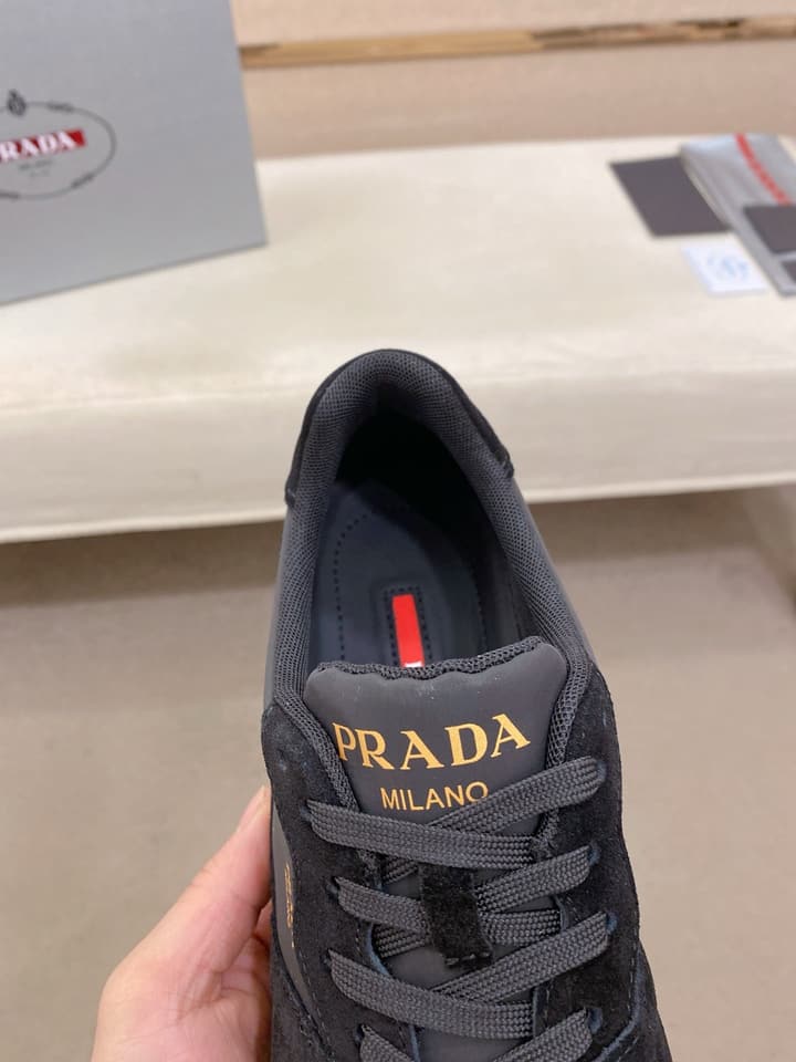 Prada Men's Leather Air Cushion Sneakers in Black Monochromatic