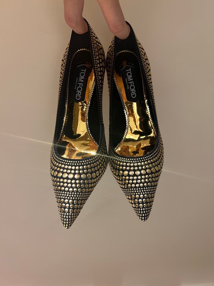 Tom Ford Crystal-Embellished Gold Heeled Sandals