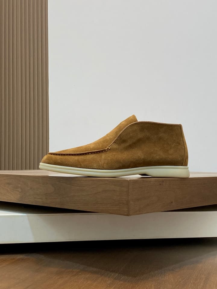 Loro Piana Suede Leather Slip-On Loafers in Camel Tan Suede