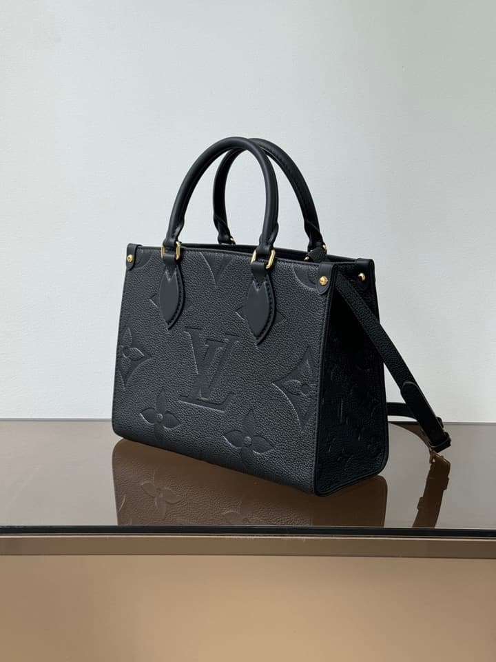 Louis Vuitton OnTheGo Small Tote Bag in Black Contrasting Monogram With Red Lining