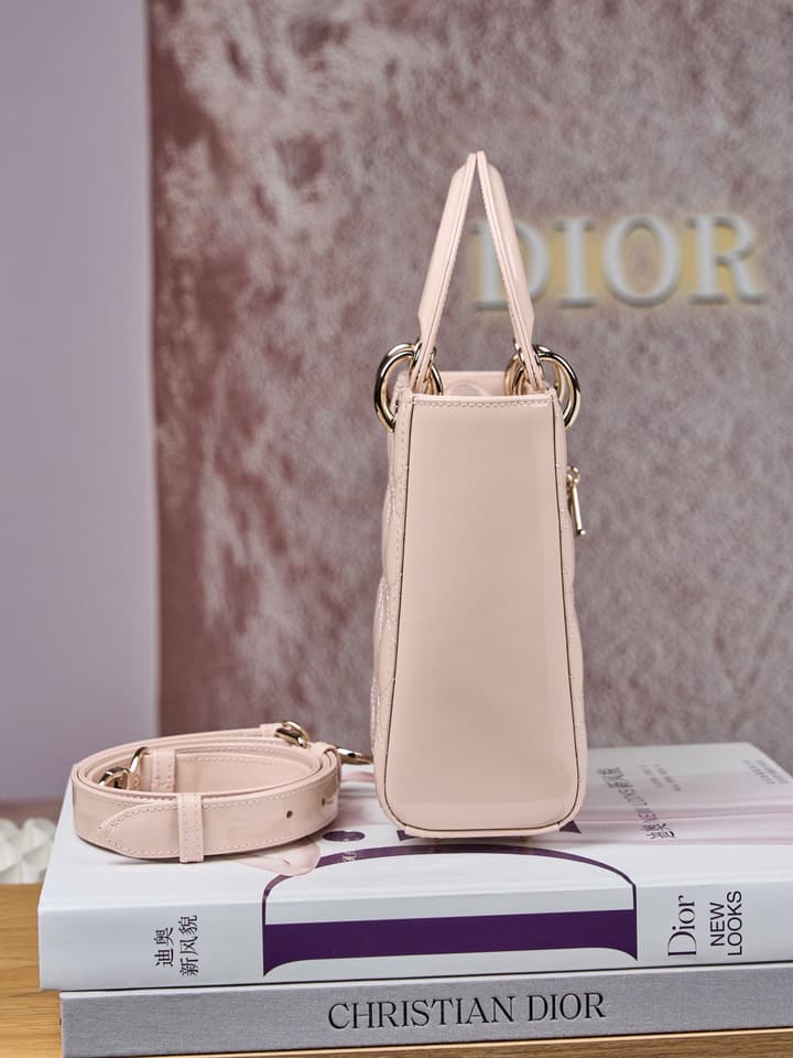 Dior Lady Dior Handbag in Black Patent Leather