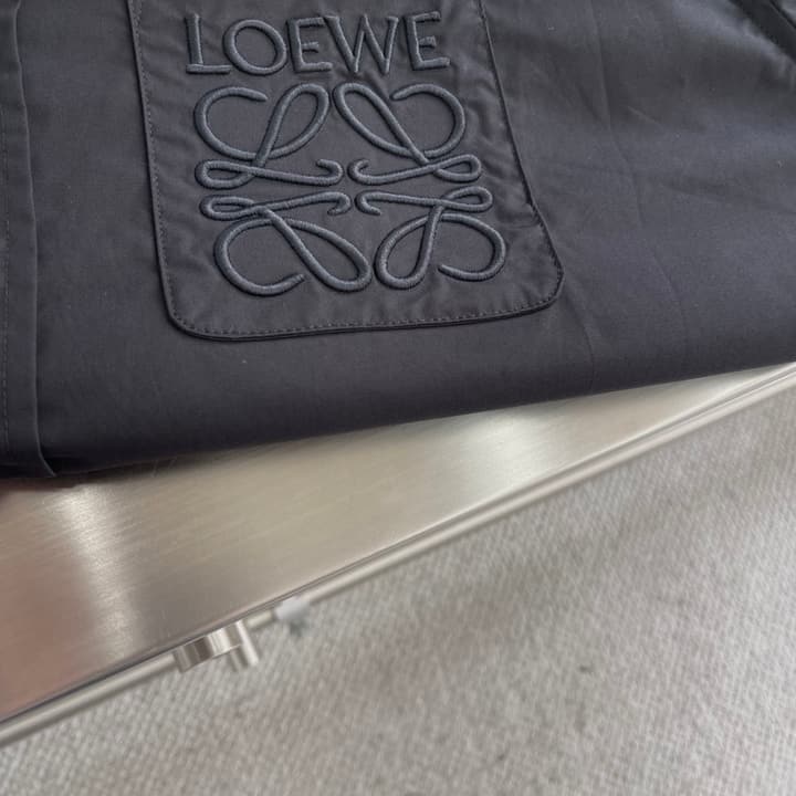 Loewe Anagram Embroidered Pocket Shirt in P-Soft Cotton in Charcoal