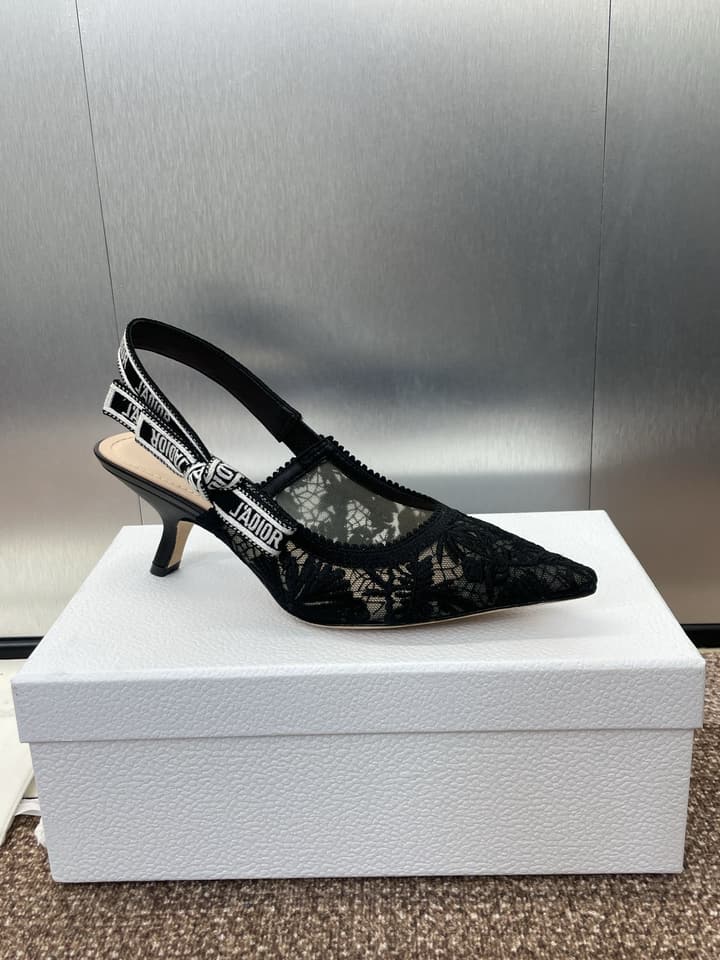 Dior J'Adior Oblique Jacquard Heeled Sandals – 2023 Spring/Summer Collection in Black Oblique Mesh 6.5cm Heel, Brightly Lit Front
