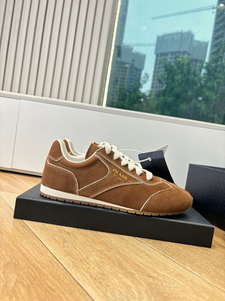 Prada FW25 German Training Shoes in Dark Brown Suede