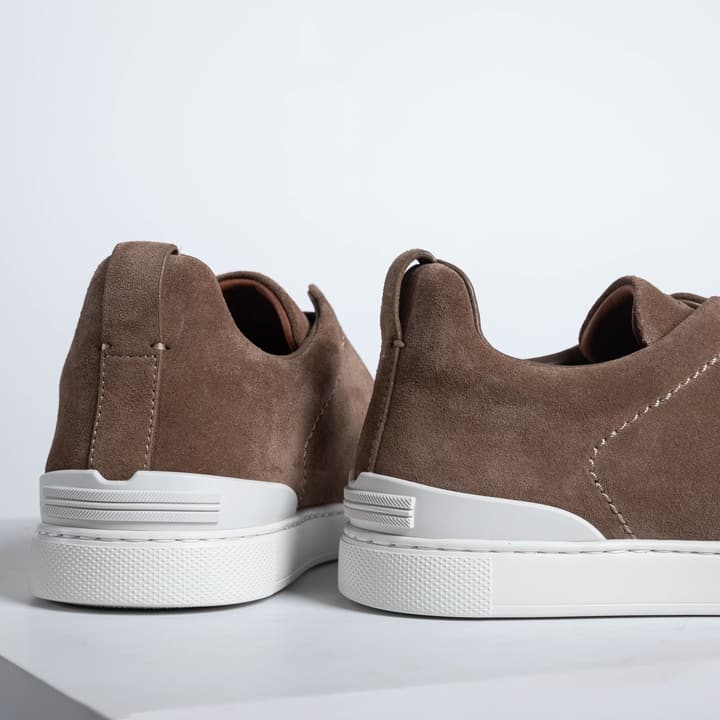 Zegna SECONDSKIN Triple Stitch Low-Top Sneakers in Navy Smooth Leather